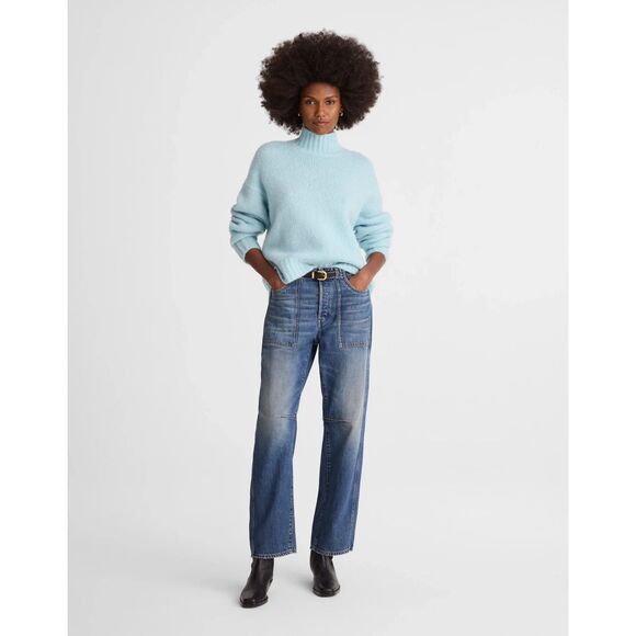 Madewell Alpaca Blend Turtleneck Sweater Sky Blue Hi Low NT592 XS NWT - Picture 12 of 14